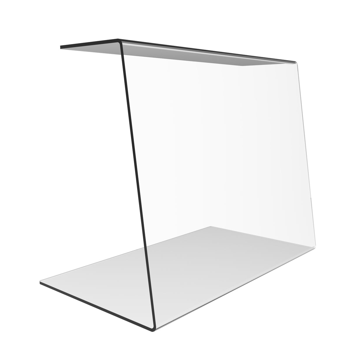 Clear Chefkit acrylic food guard, 500mm wide, with a flat base and projecting top, viewed at an angle.