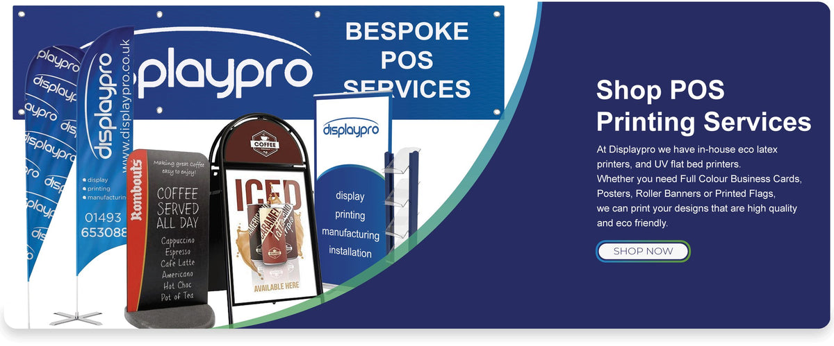 Shop POS printing services – business cards, posters, roller banners and flags