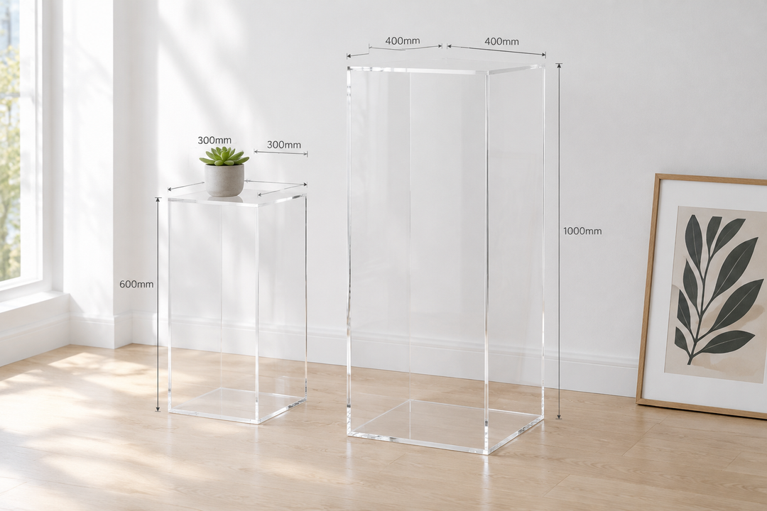 In-use scale image — two plinths in a minimal interior