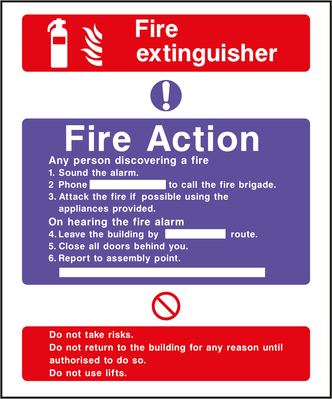 Fire Action Sign 7 - Assorted Sizes