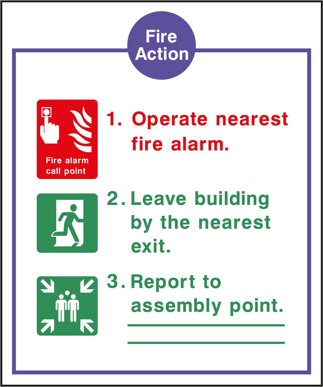 Fire Action Sign 14 - Assorted Sizes
