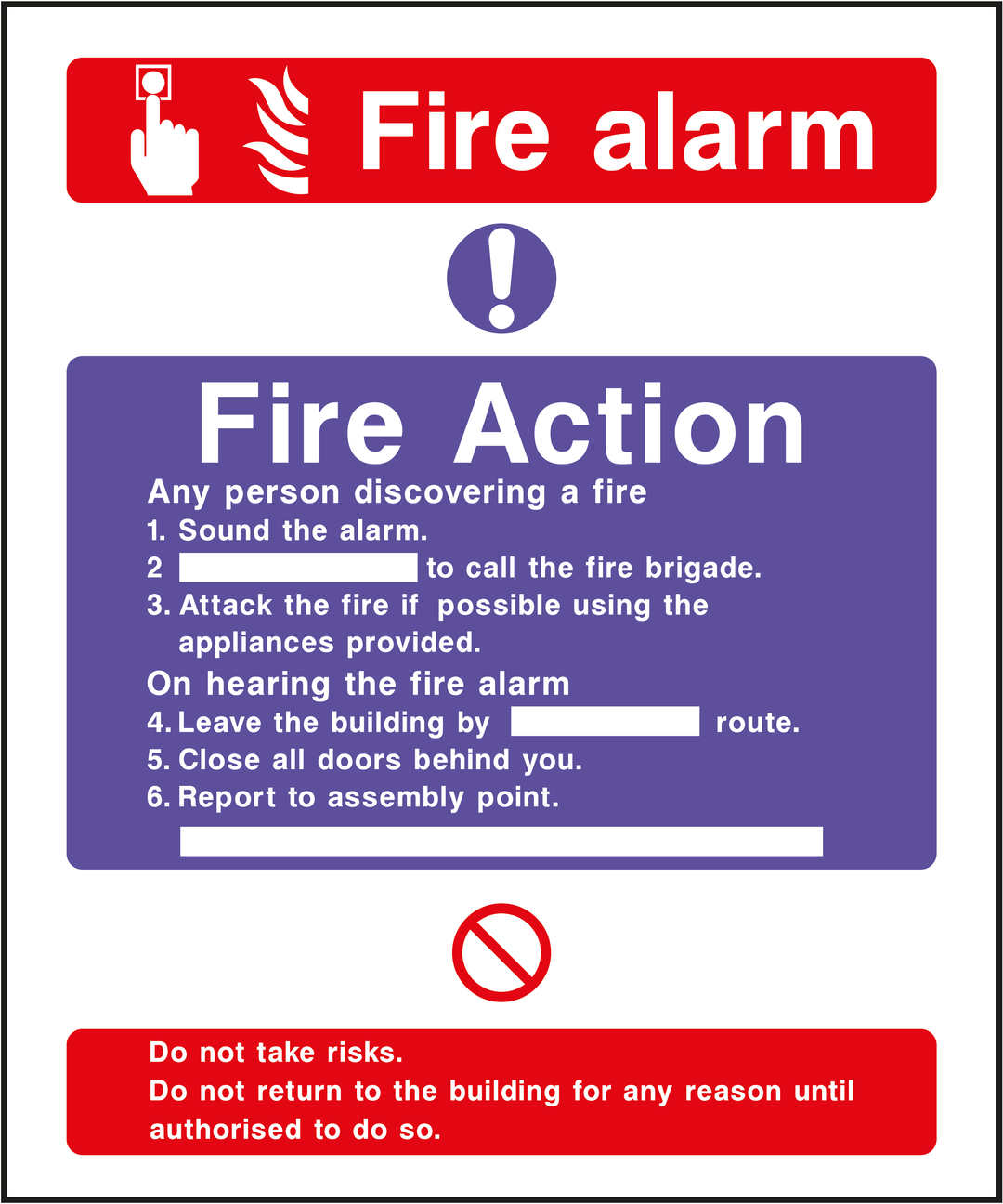Fire Action Sign 16 - Assorted Sizes