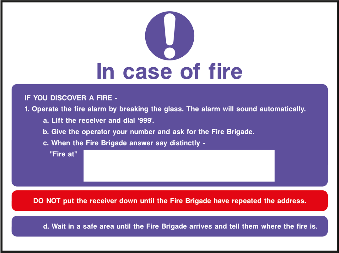 Fire Action Sign 19 - Assorted Sizes