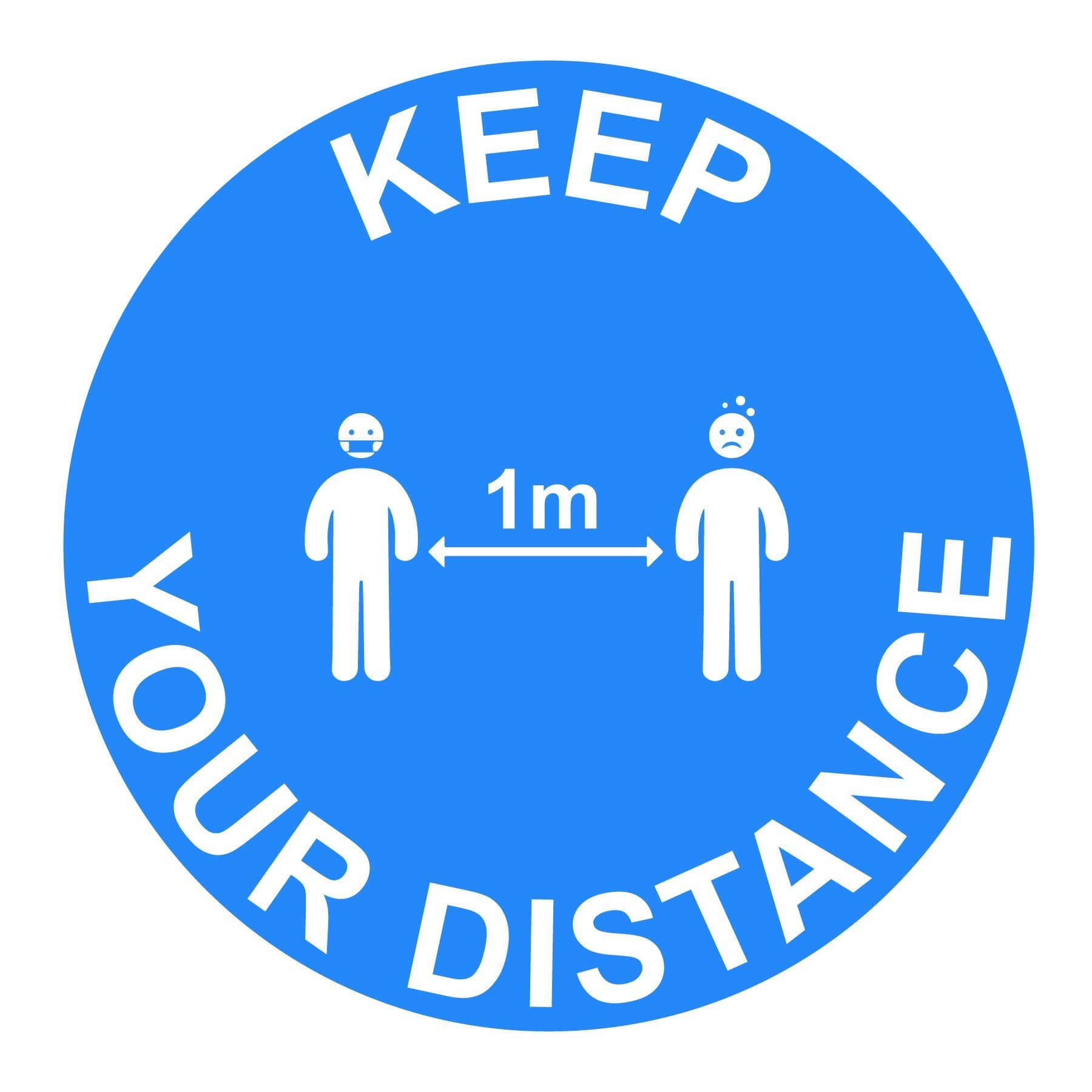 Keep Your Distance 1M Instructional Floor Vinyl Sticker Blue – Displaypro
