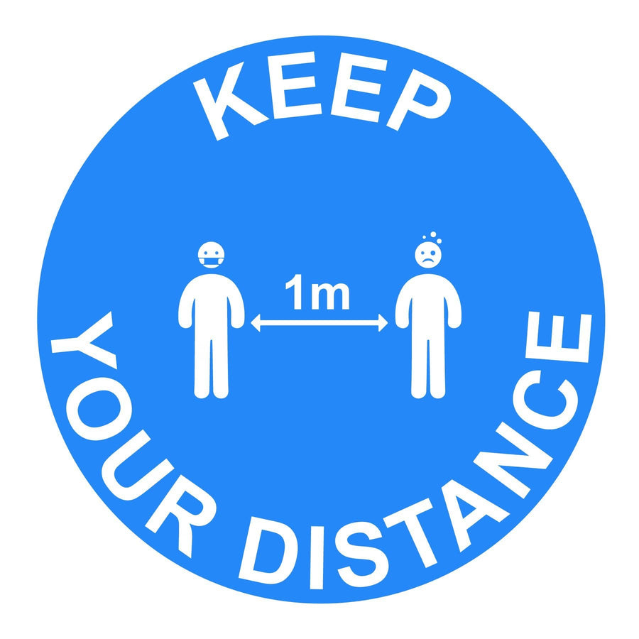 Keep Your Distance 1M Instructional Floor Vinyl Sticker All Blue Displaypro