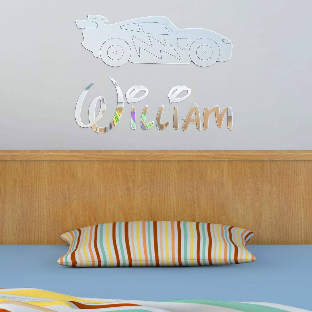 Race Car Acrylic Mirror & Childrens Name Displaypro