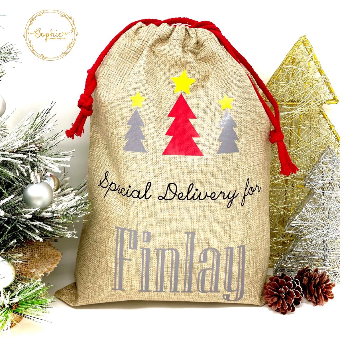 Personalised Santa Sacks 3 Christmas Trees Design Displaypro 2