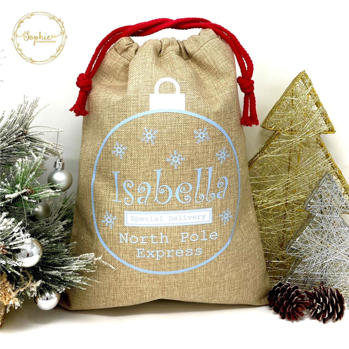 Personalised Santa Sacks Snowflake Bauble Design Displaypro 2