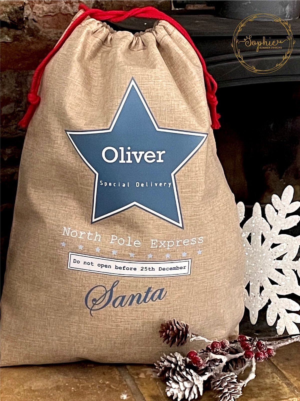 Personalised Santa Sacks Blue Star Design Displaypro 3