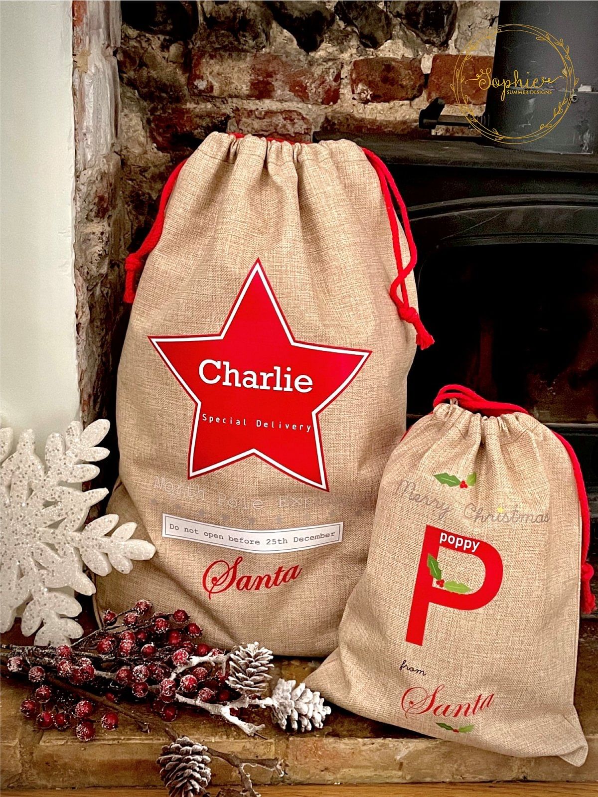 Personalised Santa Sacks - Pink Star Design Displaypro