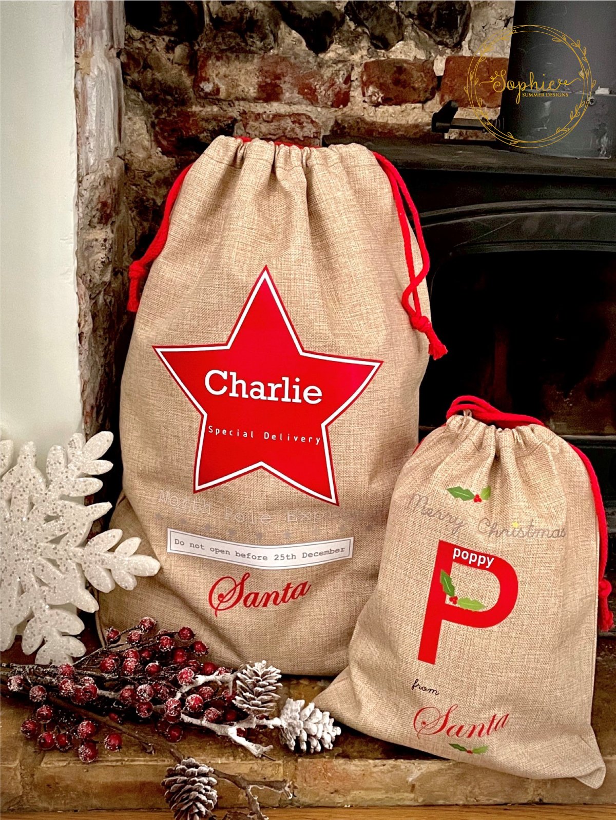 Personalised Santa Sacks - Bright Bauble Tree Design Displaypro