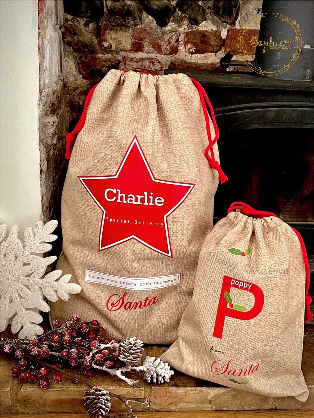 Personalised Santa Sacks - 3 Christmas Trees Design Displaypro