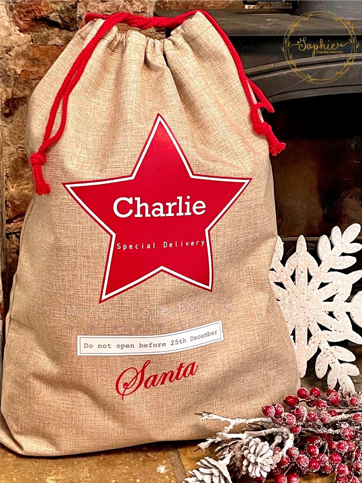 Personalised Santa Sacks - Red Star Design Displaypro